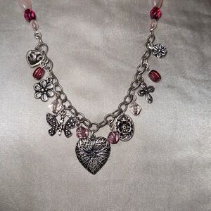 Avenue Statement Charm Necklace in Silver and Pink  preowned